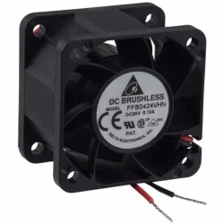 Fan Tubeaxial 24VDC Square - 40mm L x 40mm H Ball 15.8 CFM (0.442m³/min) 2 Wire Leads - Delta Electronics