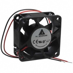 Fan Tubeaxial 24VDC Square - 60mm L x 60mm H Ball 27.6 CFM (0.773m³/min) 2 Wire Leads - Delta Electronics