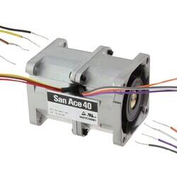 Fan Tubeaxial (Dual) 12VDC Square - 40mm L x 40mm H Ball 31.8 CFM (0.890m³/min) 4 Wire Leads per Fan - Sanyo Denki America Inc.