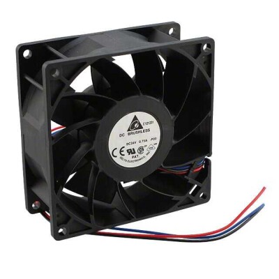 Fan Tubeaxial 24VDC Square - 92mm L x 92mm H Ball 110.2 CFM (3.09m³/min) 3 Wire Leads - 1