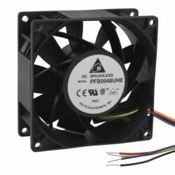Fan Tubeaxial 48VDC Square - 92mm L x 92mm H Ball 153.5 CFM (4.30m³/min) 4 Wire Leads - Delta Electronics