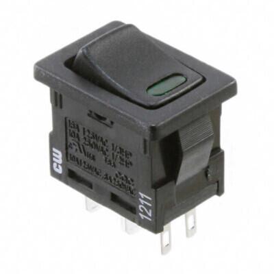 Rocker Switch SPST 16A (AC), 20A (DC) 125 V Panel Mount, Snap-In - 1