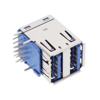 USB-A (USB TYPE-A), Stacked USB 3.2 Gen 1 (USB 3.1 Gen 1, Superspeed (USB 3.0)) Receptacle Connector 18 Position Through Hole, Right Angle - 1