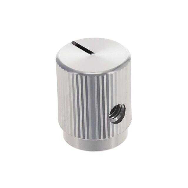  Knurled, Straight Knob 0.125" (3.18mm) Shaft With Line On Top And Side Metal Silver