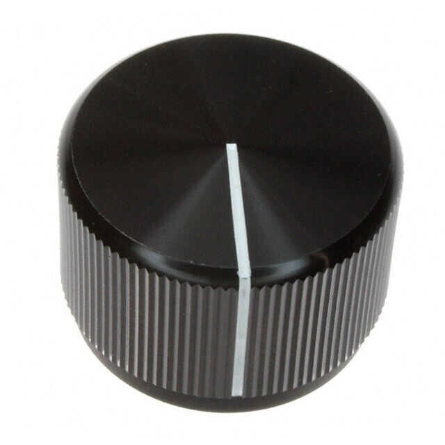  Knurled, Straight Knob 0.250" (6.35mm) Shaft With Line On Top And Side Metal Black