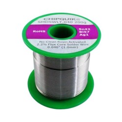 Lead Free No-Clean, Rosin Activated (RA) Wire Solder Bi57Sn42Ag1 (57/42/1) 18 AWG, 19 SWG Spool, 7 oz (200g) - Chip Quik Inc.