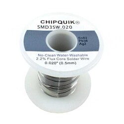 Leaded No-Clean, Water Soluble Wire Solder Sn62Pb36Ag2 (62/36/2) 24 AWG, 25 SWG Spool, 8 oz (227g), 1/2 lb - Chip Quik Inc.