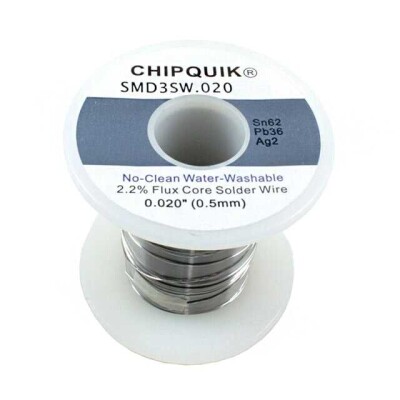 Leaded No-Clean, Water Soluble Wire Solder Sn62Pb36Ag2 (62/36/2) 24 AWG, 25 SWG Spool, 8 oz (227g), 1/2 lb - 1