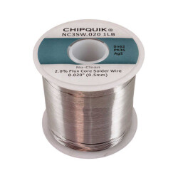 Leaded No-Clean Wire Solder Sn62Pb36Ag2 (62/36/2) 24 AWG, 25 SWG Spool, 1 lb (454 g) - Chip Quik Inc.
