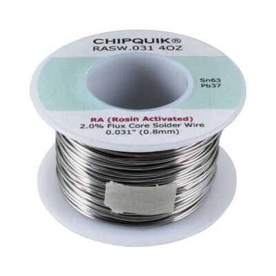 Leaded Rosin Activated (RA) Wire Solder Sn63Pb37 (63/37) 21 AWG, 20 SWG Spool, 4 oz (113.40g) - 1