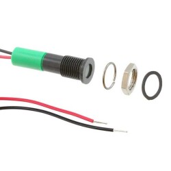 LED Panel Indicator Green Diffused 100° 110V 6mA Wire Leads - 7.87