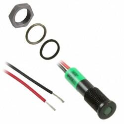 LED Panel Indicator Green Diffused 100° 24V 20mA Wire Leads - 7.87
