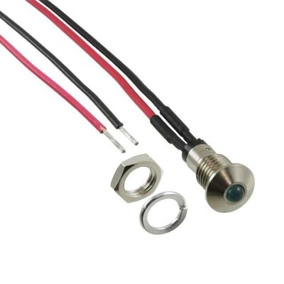 LED Panel Indicator Green Diffused 35° 2.1V 30mA Wire Leads - 12