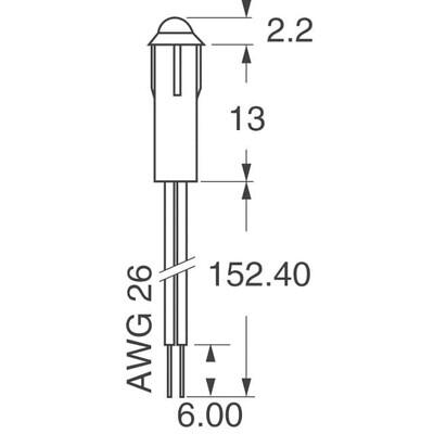 LED Panel Indicator Red Diffused 60° 2V 30mA Wire Leads - 6