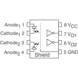 Logic Output Optoisolator 10MBd Open Collector, Schottky Clamped 3750Vrms 2 Channel 10kV/µs CMTI 8-DIP Gull Wing - Broadcom Limited (1)