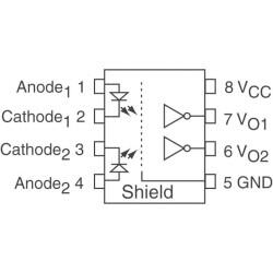 Logic Output Optoisolator 10MBd Open Collector, Schottky Clamped 3750Vrms 2 Channel 10kV/µs CMTI 8-DIP Gull Wing - 2