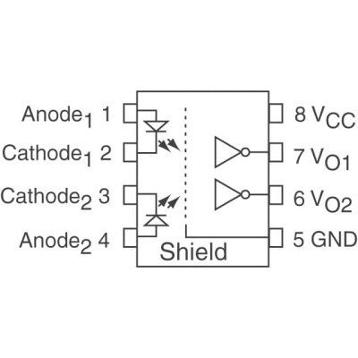 Logic Output Optoisolator 10MBd Open Collector, Schottky Clamped 3750Vrms 2 Channel 10kV/µs CMTI 8-DIP Gull Wing - 2