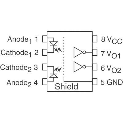 Logic Output Optoisolator 10MBd Open Collector, Schottky Clamped 3750Vrms 2 Channel 5kV/µs CMTI 8-SO Tall - 2