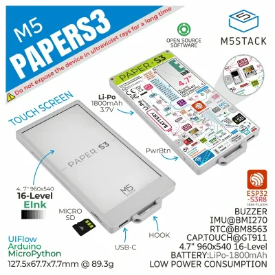 M5PaperS3 ESP32S3 Development Kit (960x540, 4.7