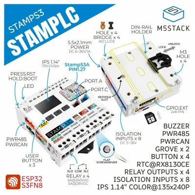 M5Stack K141 - M5Stamp PLC Controller with M5StampS3 - 1