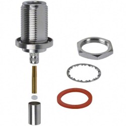 N Type Connector Jack, Female Socket 50 Ohms Panel Mount Crimp - Amphenol RF