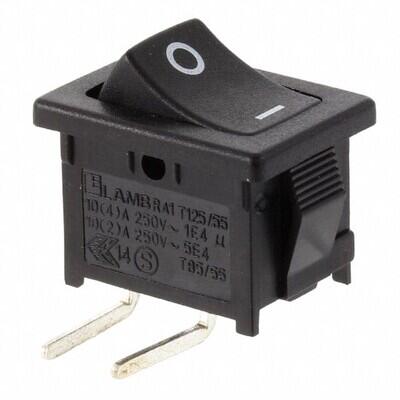 Rocker Switch SPST 16A (AC) 125 V Panel Mount, Snap-In, Right Angle - 1