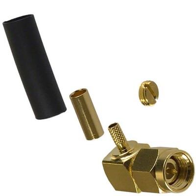 SMA Connector Plug, Male Pin 50Ohm Free Hanging (In-Line), Right Angle Solder - 1