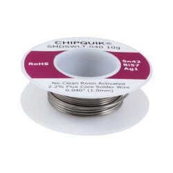 Lead Free No-Clean, Rosin Activated (RA) Wire Solder Bi57Sn42Ag1 (57/42/1) 18 AWG, 19 SWG Spool, 0.35 oz (10g) - Chip Quik Inc.