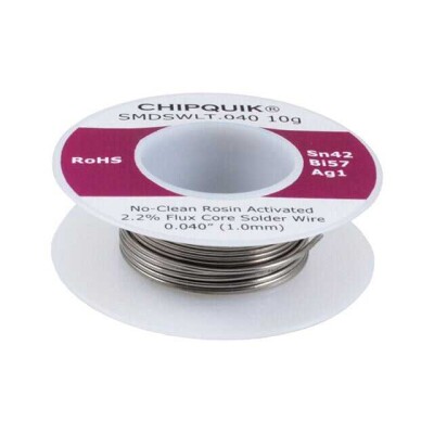 Lead Free No-Clean, Rosin Activated (RA) Wire Solder Bi57Sn42Ag1 (57/42/1) 18 AWG, 19 SWG Spool, 0.35 oz (10g) - 1
