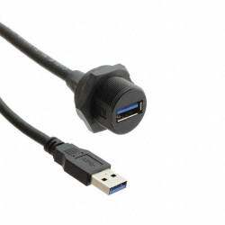 USB 5Gbps (USB 3.0, USB 3.x Gen 1, Superspeed) Cable A Female to A Male (Circular Coupling) 0.98' (300.0mm) Shielded - Amphenol LTW