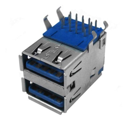 USB-A (USB TYPE-A), Stacked USB 3.2 Gen 1 (USB 3.1 Gen 1, Superspeed (USB 3.0)) Receptacle Connector 18 Position Through Hole, Right Angle - 1