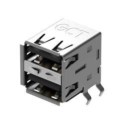 USB-A (USB TYPE-A), Stacked USB 2.0 Receptacle Connector 8 Position Through Hole, Right Angle - GCT