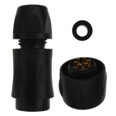 6 Position Circular Connector Plug, Male Pins Solder Cup - 1